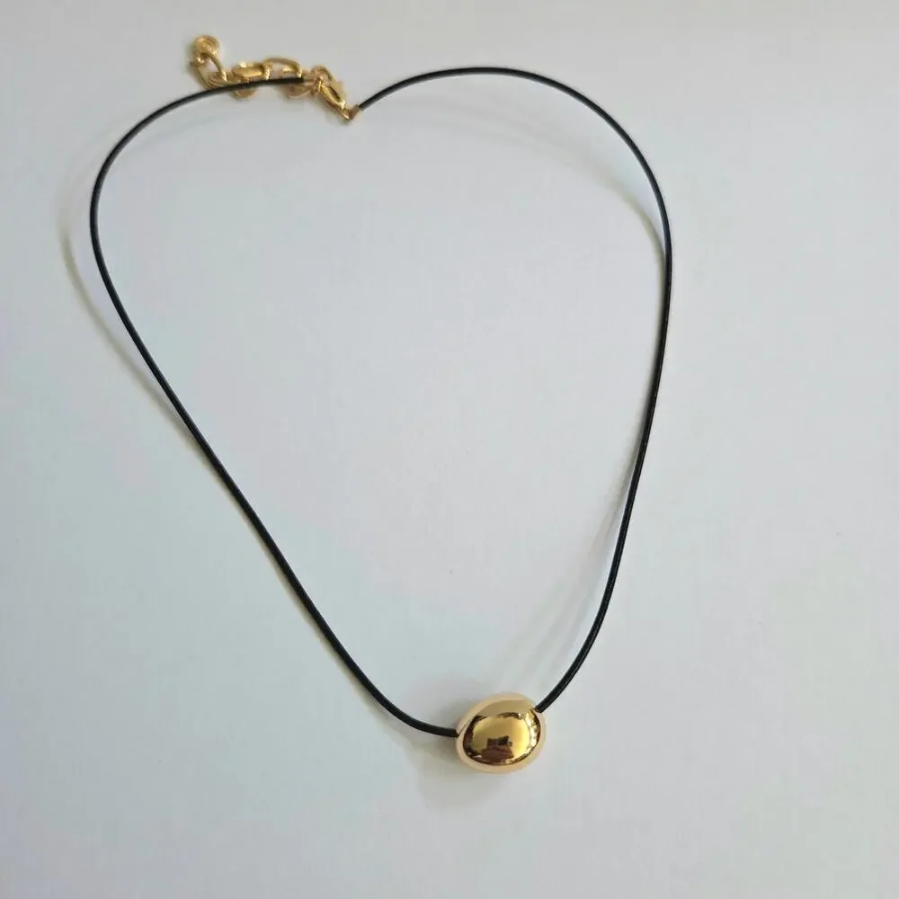 NIB Ettika Pavé Polished Pebble Leather Cord Pendant Necklace 18K Gold Plated